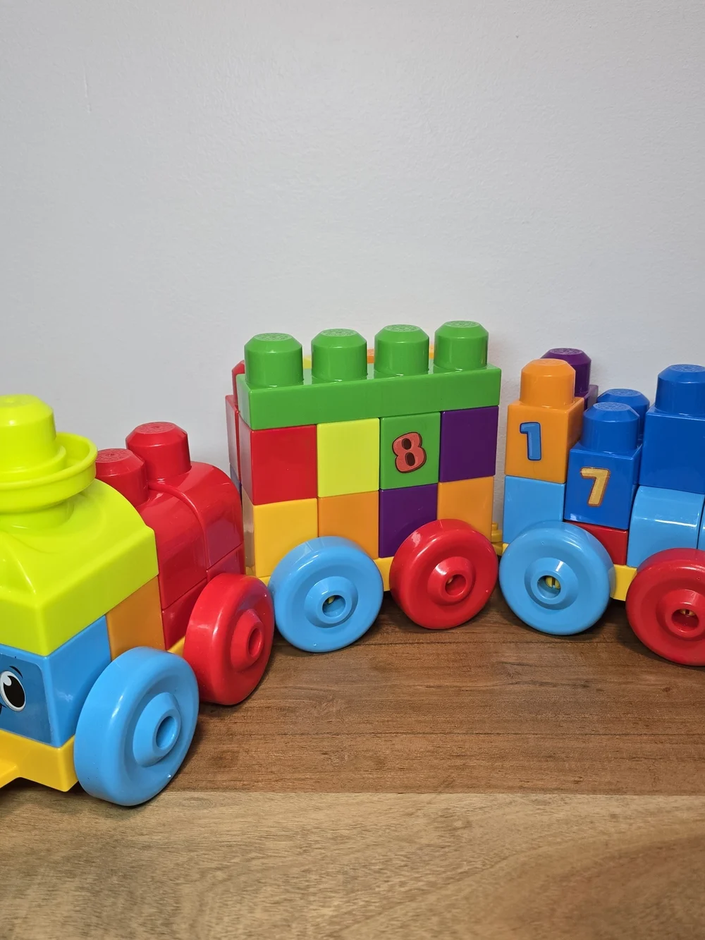 Mega Blocks 123 Colorful Stacking Train Toy - Blue, Yellow, Red.